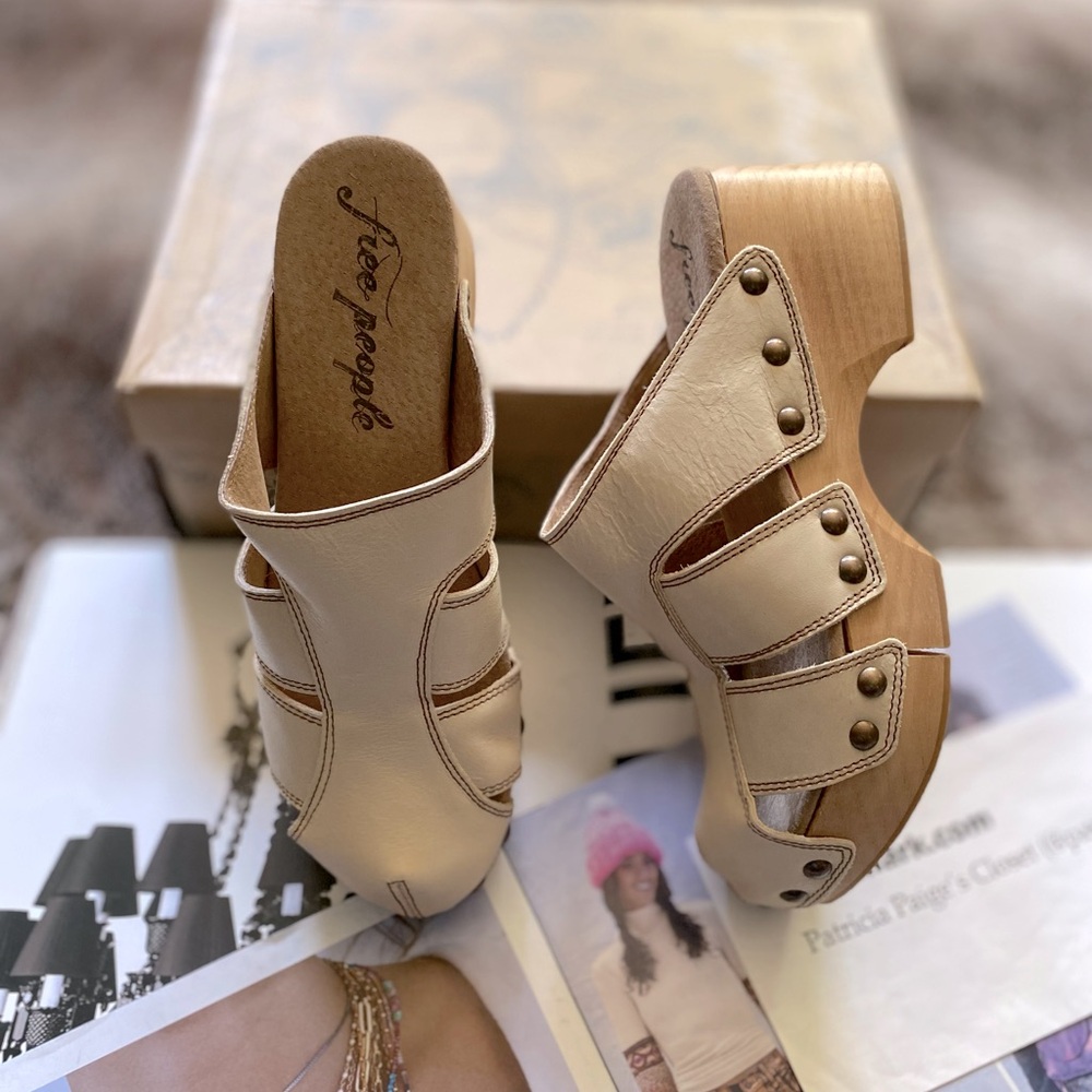 Free People Fisherman Leather Wooden Clog Mules, size 39 / 8.5 - Picture 9 of 15